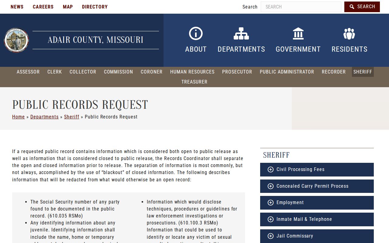 Adair County Sheriff public records request instructions